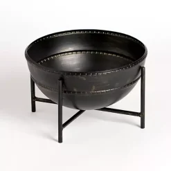 Decorative Bowls & Jars>Kirklands Home Distressed Metal Decorative Bowl with Stand Black