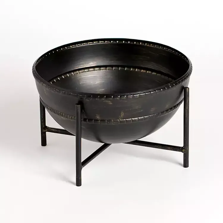 Decorative Bowls & Jars>Kirklands Home Distressed Metal Decorative Bowl with Stand Black