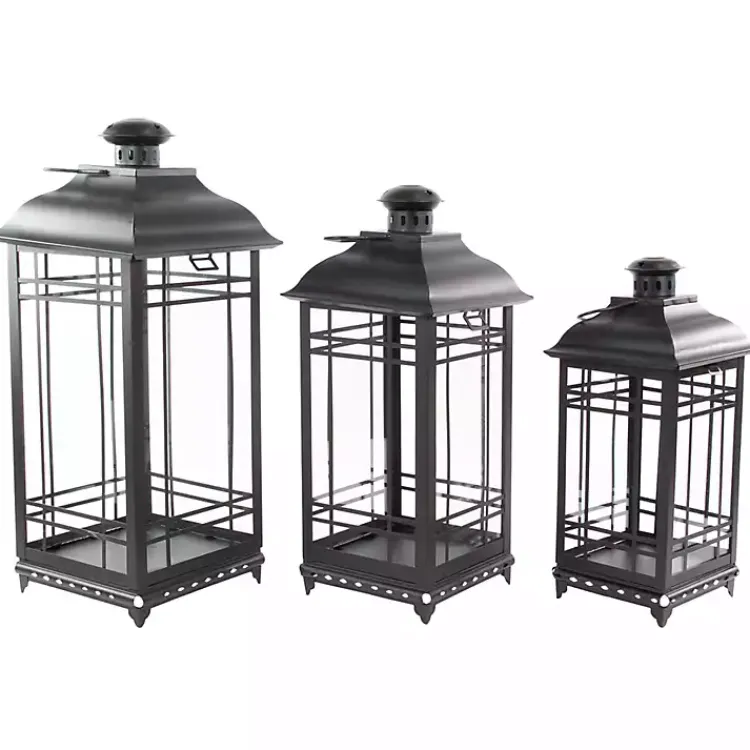 Lanterns>Kirklands Home Distressed Metal Lanterns, Set of 3 Black