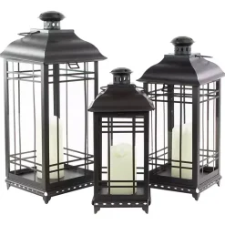 Lanterns>Kirklands Home Distressed Metal Lanterns, Set of 3 Black