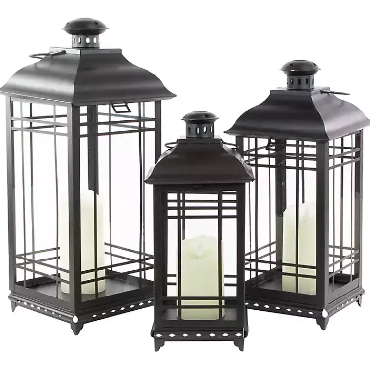 Lanterns>Kirklands Home Distressed Metal Lanterns, Set of 3 Black