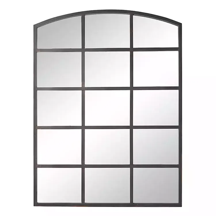 Kirklands Home Distressed Metal Windowpane Arched Mirror Black Sale