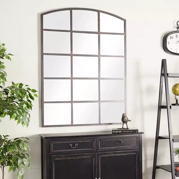 Kirklands Home Distressed Metal Windowpane Arched Mirror Black Sale