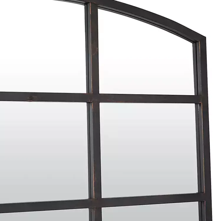 Kirklands Home Distressed Metal Windowpane Arched Mirror Black Sale