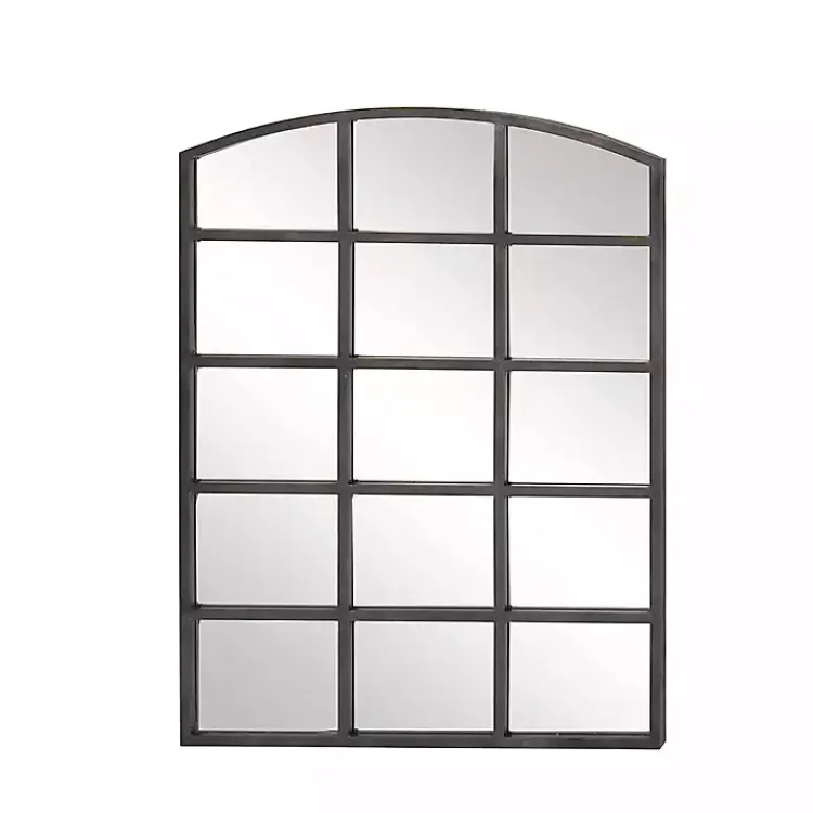 Kirklands Home Distressed Metal Windowpane Arched Mirror Black Sale