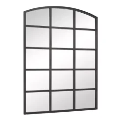 Kirklands Home Distressed Metal Windowpane Arched Mirror Black Sale