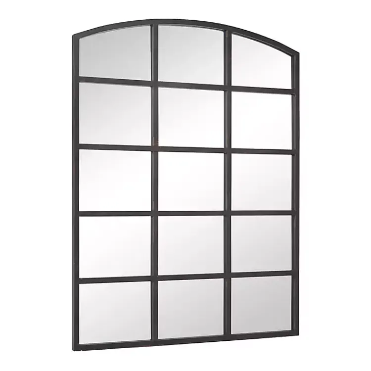 Kirklands Home Distressed Metal Windowpane Arched Mirror Black Sale