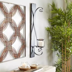 Sconces>Kirklands Home Distressed Black Scrolled Metal Sconce