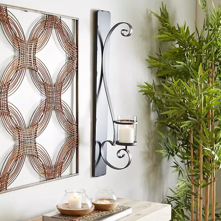 Sconces>Kirklands Home Distressed Black Scrolled Metal Sconce