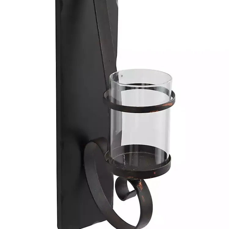 Sconces>Kirklands Home Distressed Black Scrolled Metal Sconce