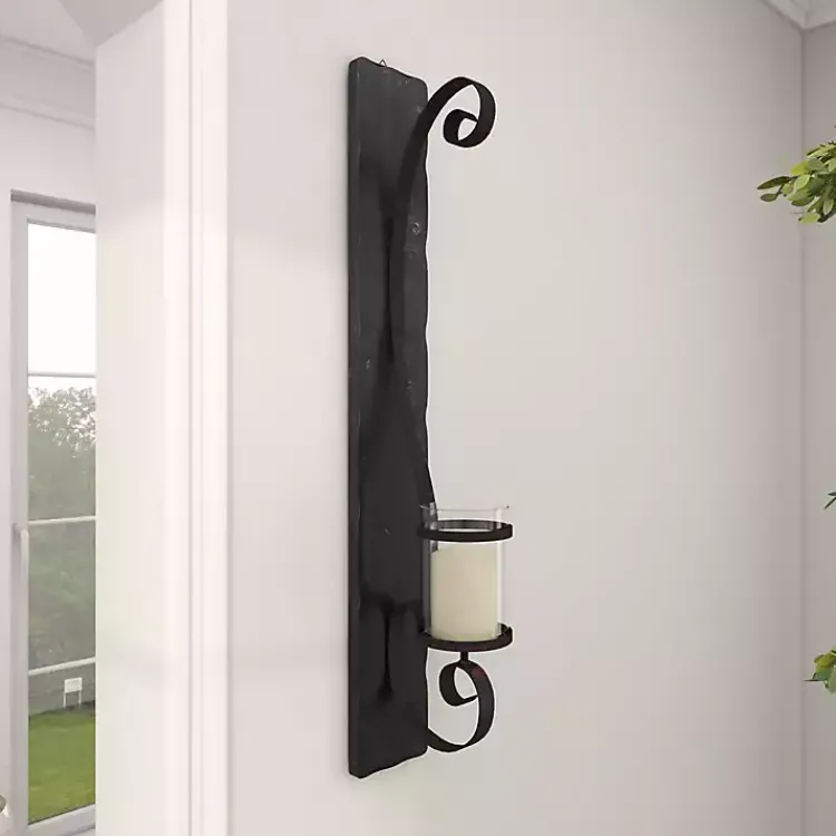Sconces>Kirklands Home Distressed Black Scrolled Metal Sconce
