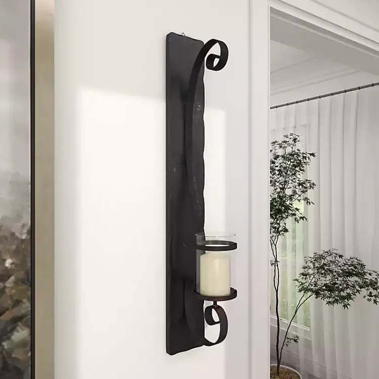 Sconces>Kirklands Home Distressed Black Scrolled Metal Sconce