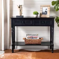 Kirklands Home Distressed Wood 2-Drawer Console Table Black Clearance