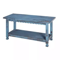 Kirklands Home Distressed Wood Antique Bench Blue New