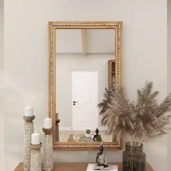 Kirklands Home Distressed Brown Beaded Wall Mirror New