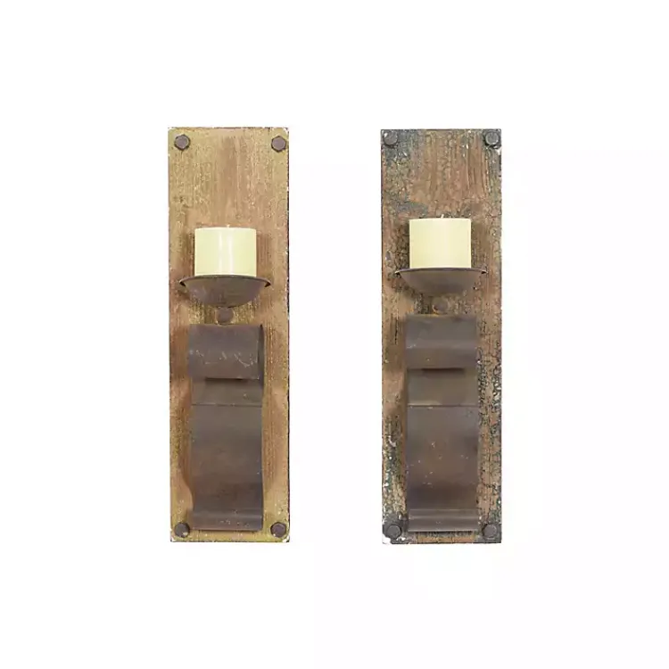 Sconces>Kirklands Home Distressed Brown Wood Wall Sconces, Set of 2