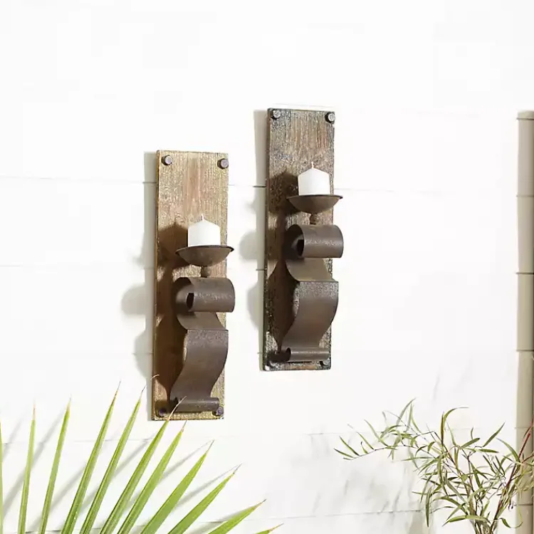 Sconces>Kirklands Home Distressed Brown Wood Wall Sconces, Set of 2