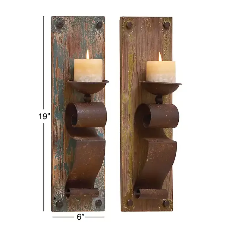 Sconces>Kirklands Home Distressed Brown Wood Wall Sconces, Set of 2