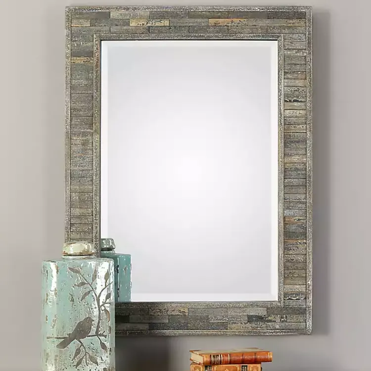 Kirklands Home Distressed Charcoal Wooden Wall Mirror Clearance