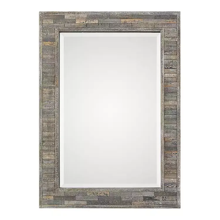 Kirklands Home Distressed Charcoal Wooden Wall Mirror Clearance
