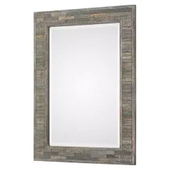Kirklands Home Distressed Charcoal Wooden Wall Mirror Clearance