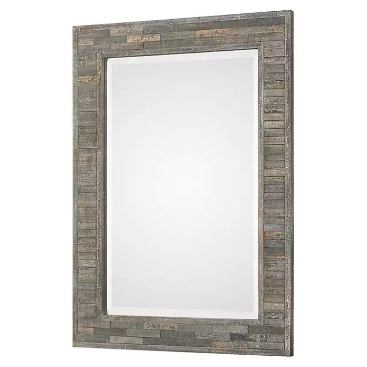 Kirklands Home Distressed Charcoal Wooden Wall Mirror Clearance