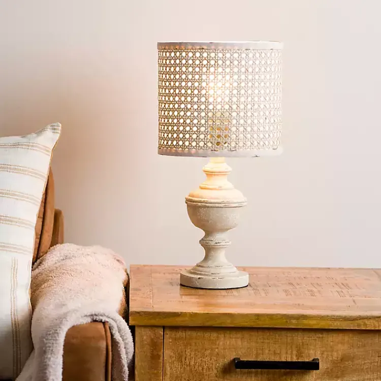 Kirklands Home Distressed Cream Cane Shade Table Lamp Ivory