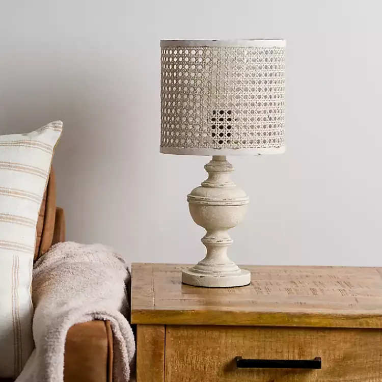 Kirklands Home Distressed Cream Cane Shade Table Lamp Ivory