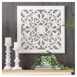 Kirklands Home Distressed Cream Carved Floral Medallion Mirror Discount