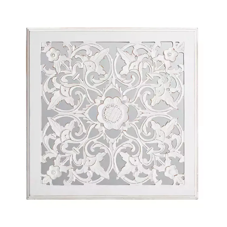 Kirklands Home Distressed Cream Carved Floral Medallion Mirror Discount