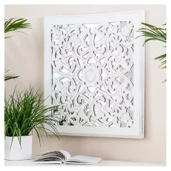 Kirklands Home Distressed Cream Carved Floral Medallion Mirror Discount