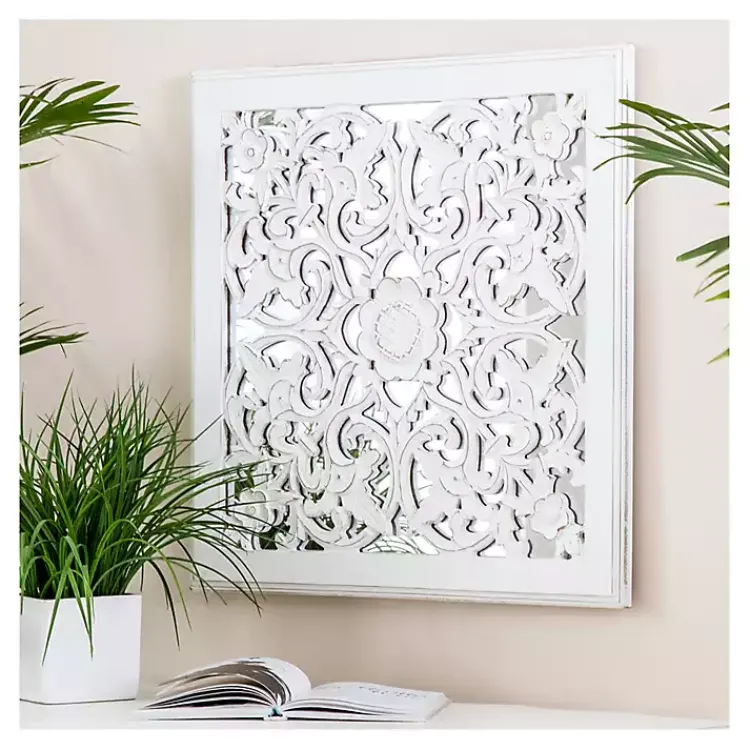 Kirklands Home Distressed Cream Carved Floral Medallion Mirror Discount