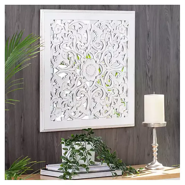 Kirklands Home Distressed Cream Carved Floral Medallion Mirror Discount