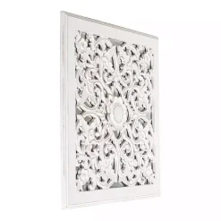 Kirklands Home Distressed Cream Carved Floral Medallion Mirror Discount