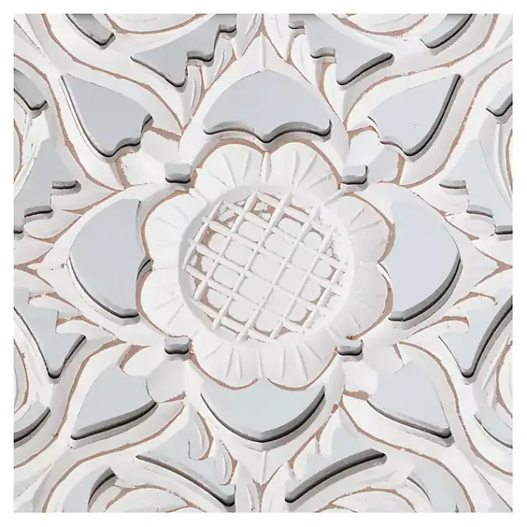Kirklands Home Distressed Cream Carved Floral Medallion Mirror Discount