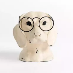 Statues & Figurines>Kirklands Home Distressed Cream Dog with Glasses Figurine