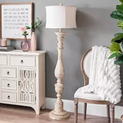 Kirklands Home Distressed Cream Spindle Floor Lamp Ivory Online