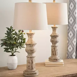 Kirklands Home Distressed Cream Table Lamps, Set of 2 Tan Discount