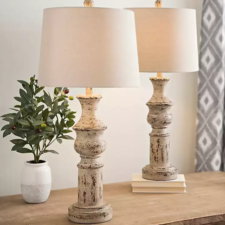 Kirklands Home Distressed Cream Table Lamps, Set of 2 Tan Discount