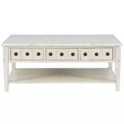 Kirklands Home Distressed Cream Wood 3-Drawer Coffee Table Ivory Sale