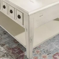 Kirklands Home Distressed Cream Wood 3-Drawer Coffee Table Ivory Sale