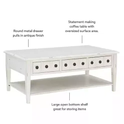 Kirklands Home Distressed Cream Wood 3-Drawer Coffee Table Ivory Sale