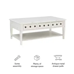 Kirklands Home Distressed Cream Wood 3-Drawer Coffee Table Ivory Sale