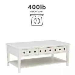 Kirklands Home Distressed Cream Wood 3-Drawer Coffee Table Ivory Sale