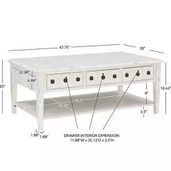 Kirklands Home Distressed Cream Wood 3-Drawer Coffee Table Ivory Sale