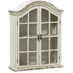 Kirklands Home Distressed Cream Wood Wall Cabinet