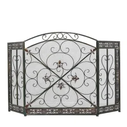 Fireplace Accessories>Kirklands Home Distressed Fleur De Lis Three-Panel Fire Screen