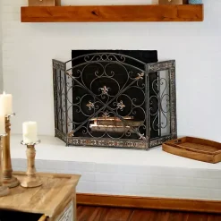 Fireplace Accessories>Kirklands Home Distressed Fleur De Lis Three-Panel Fire Screen