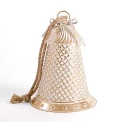 Christmas Decorations>Kirklands Home Distressed Gold and White Bell, 14 in.
