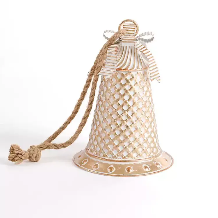 Christmas Decorations>Kirklands Home Distressed Gold and White Bell, 12 in.